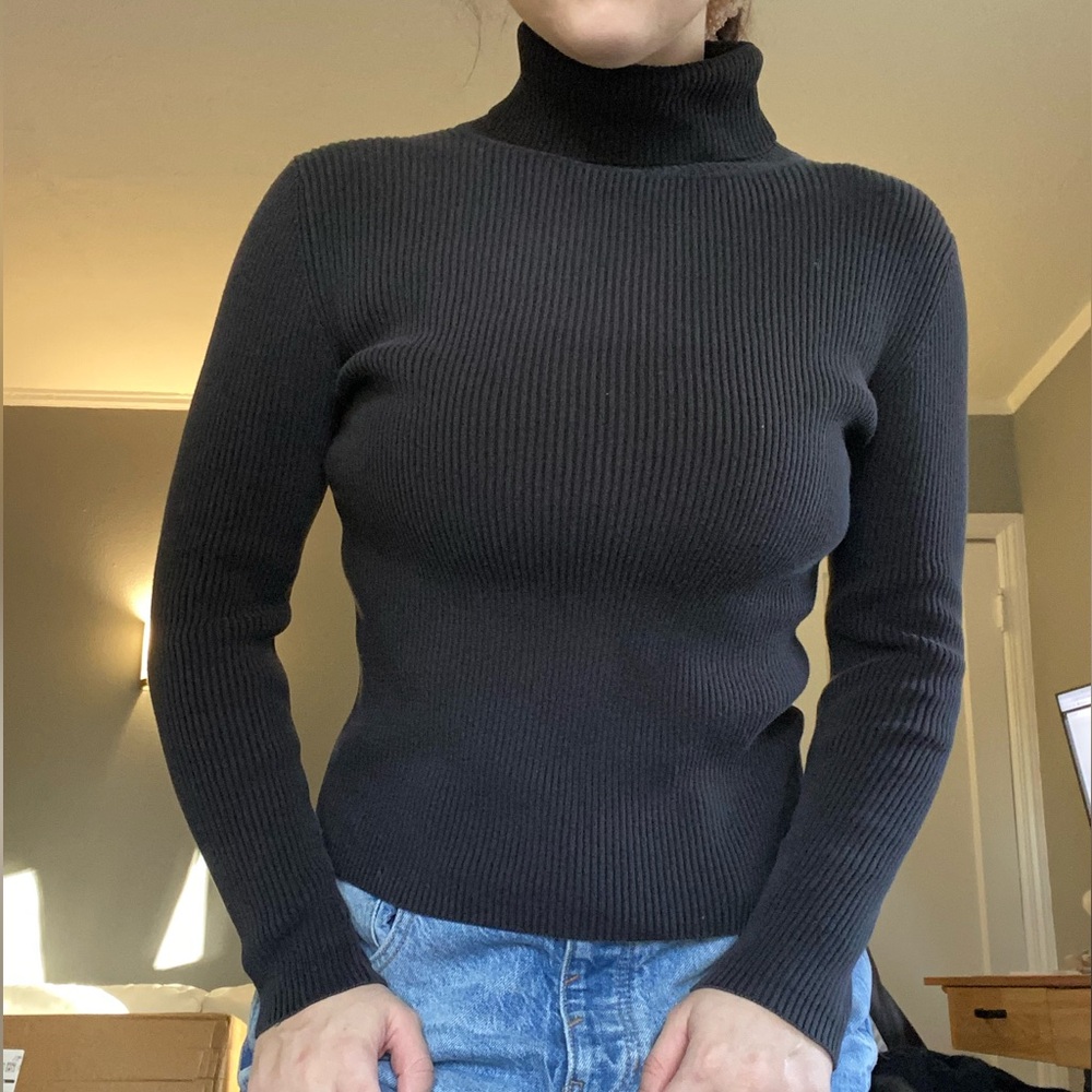 Faded Glory Black Turtleneck Ribbed Sweater - Picture 1 of 10